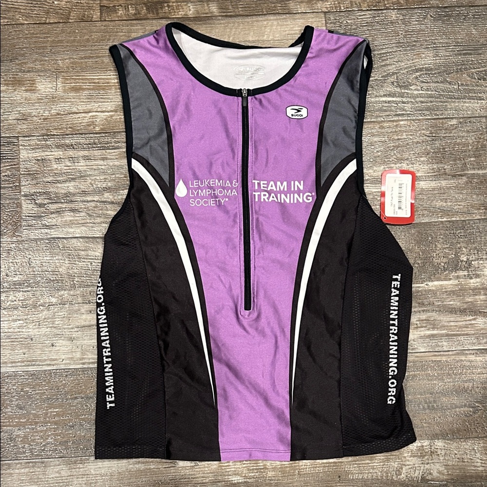 SUGOI Purple and Black Sleeveless Zip Top